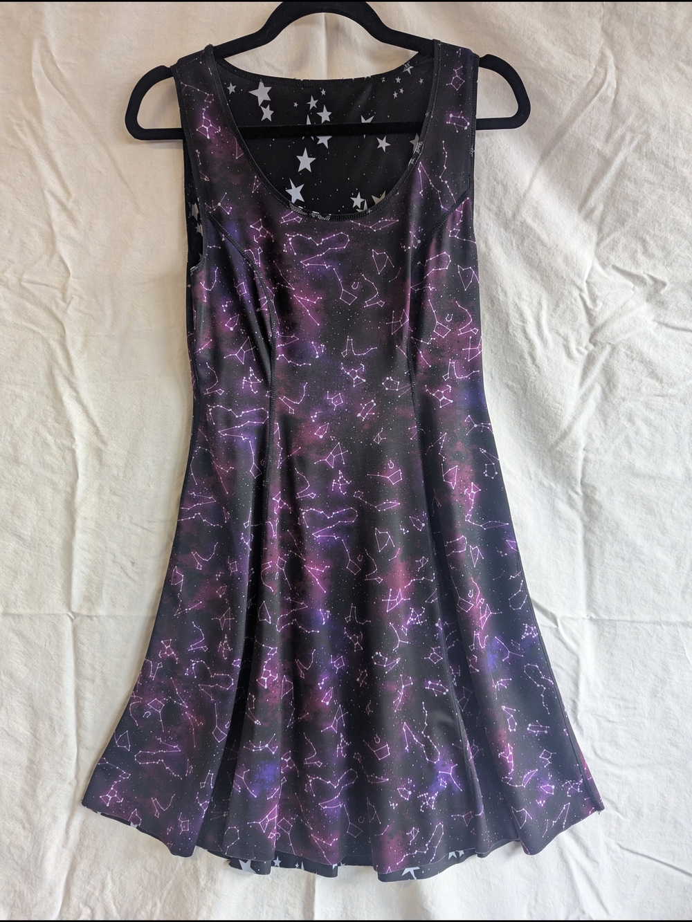 REVERSIBLE Galaxy Constellation Fit & Flare Dress - Black with Purple Accents